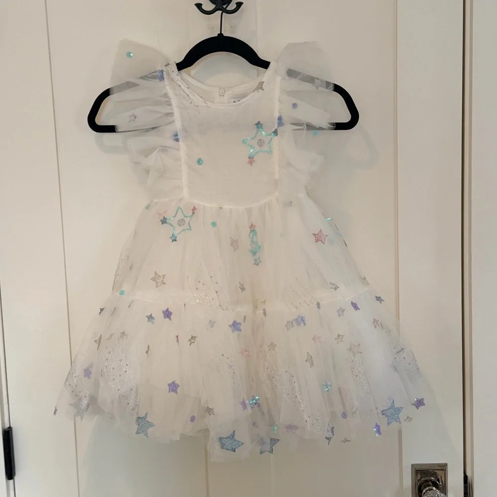 ✨ Lola + The Boys Starry Tulle Dress – White Iridescent Constellation – Size 6 - Picture 1 of 6